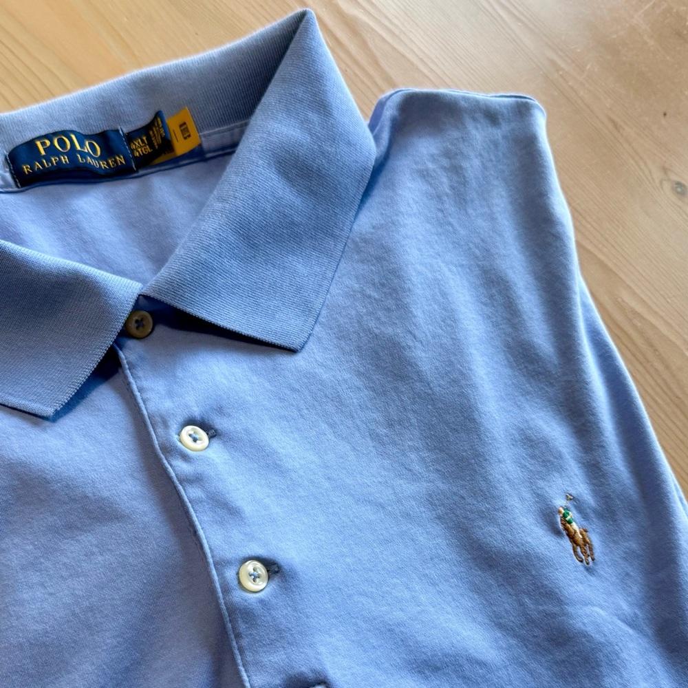 Polo Ralph Lauren Mens Big & Tall 4XLT Light Blue Short Sleeve Flesh Pony Golf